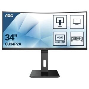 AOC 34" CU34P2A IPS 2K MM Curved Monitör 1ms Siyah  3440x1440, DP, HDMI, 100Hz, Hoparlör, Vesa
