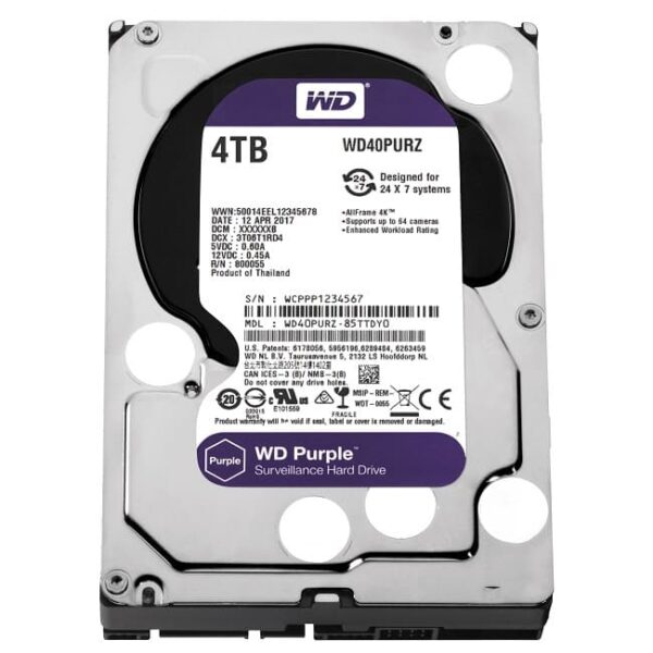 WD 4TB Purple 3.5’’ 64MB Sata 6Gb/s 7/24 WD40PURZ